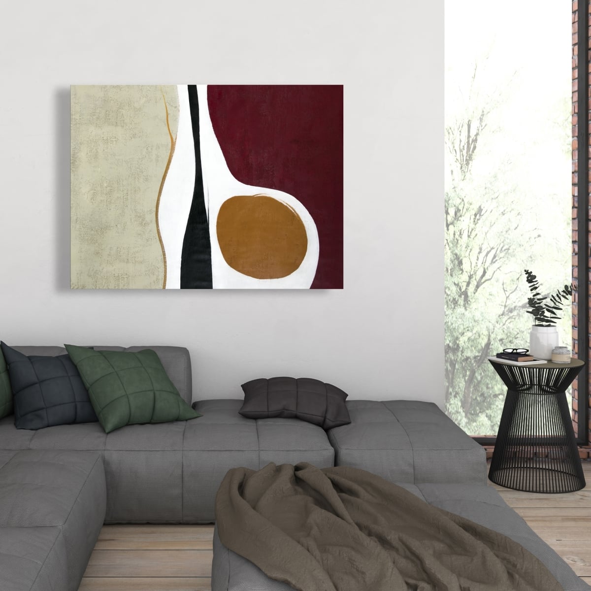 C1RC364812E9MO 36 x 48 in. Multiform Beige Shapes Canvas - Elegant Home Decor Art