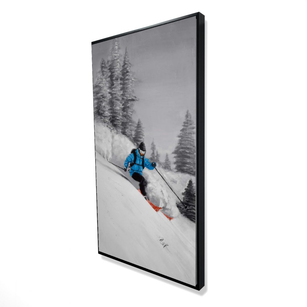 2081-4824-SP33 24 x 48 in. Man Skiing in Mountain - White Holidays Framed Canvas Art