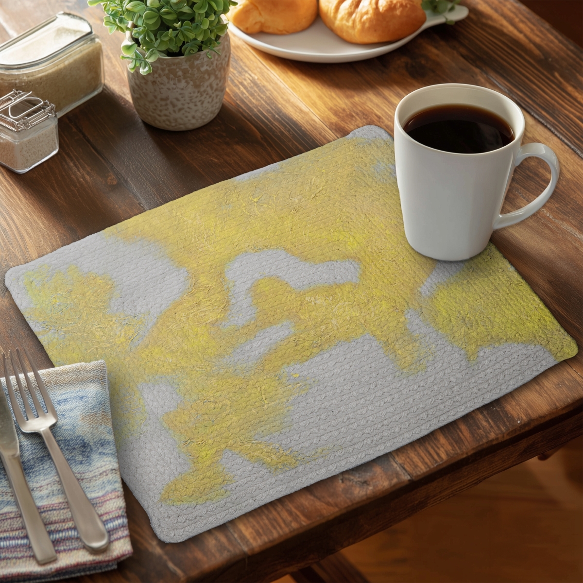 Picture of Begin Home Decor C6BP1418DMD45S 14 x 18 in. Gold Stains - Braided Polyester Placemats for Home Decor - Set of 6