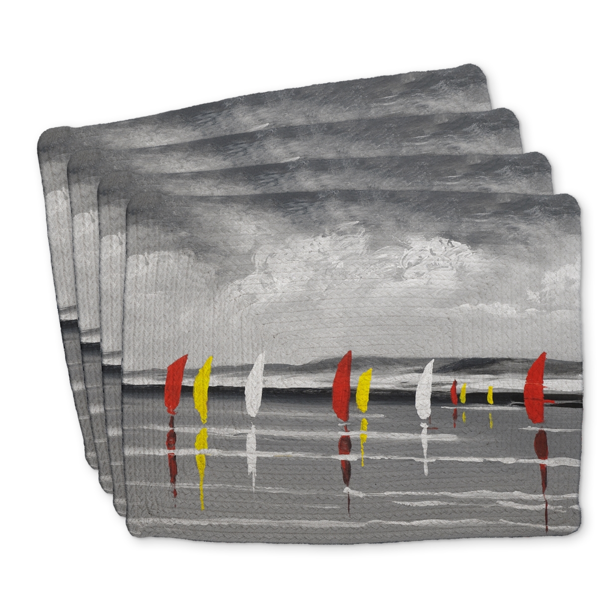 Picture of Begin Home Decor C4BP1418Y5G8AR 14 x 18 in. Sailboats on the Lake Braided Polyester Placemat - Home Decor - Set of 4