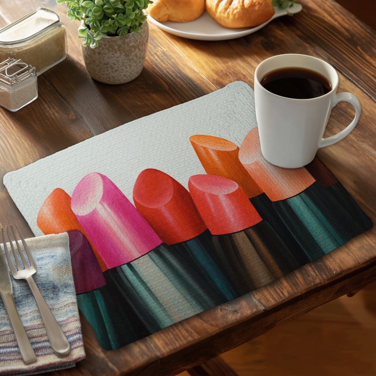 Picture of Begin Home Decor C6BP1418E2KX4B 14 x 18 in. Lipstick Addict Braided Polyester Placemat - Home Decor - Set of 6