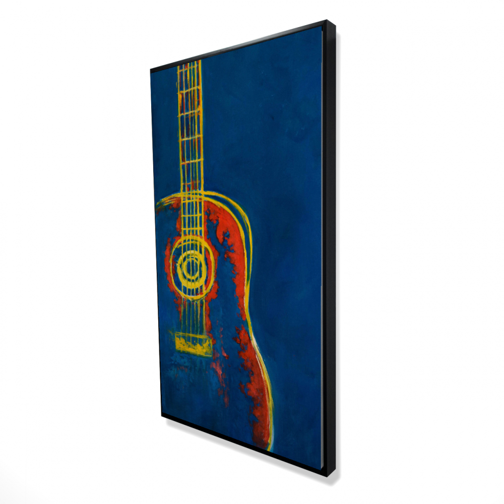 2081-4824-MU40 24 x 48 in. Modern Blue Abstract Guitar - Framed Canvas for Home Decor