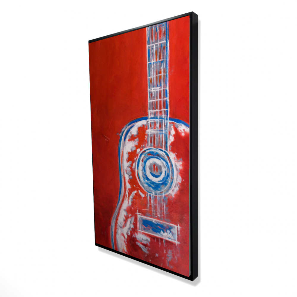 2081-4824-MU41 24 x 48 in. Modern Red Abstract Guitar - Blue Framed Canvas Decor for Home