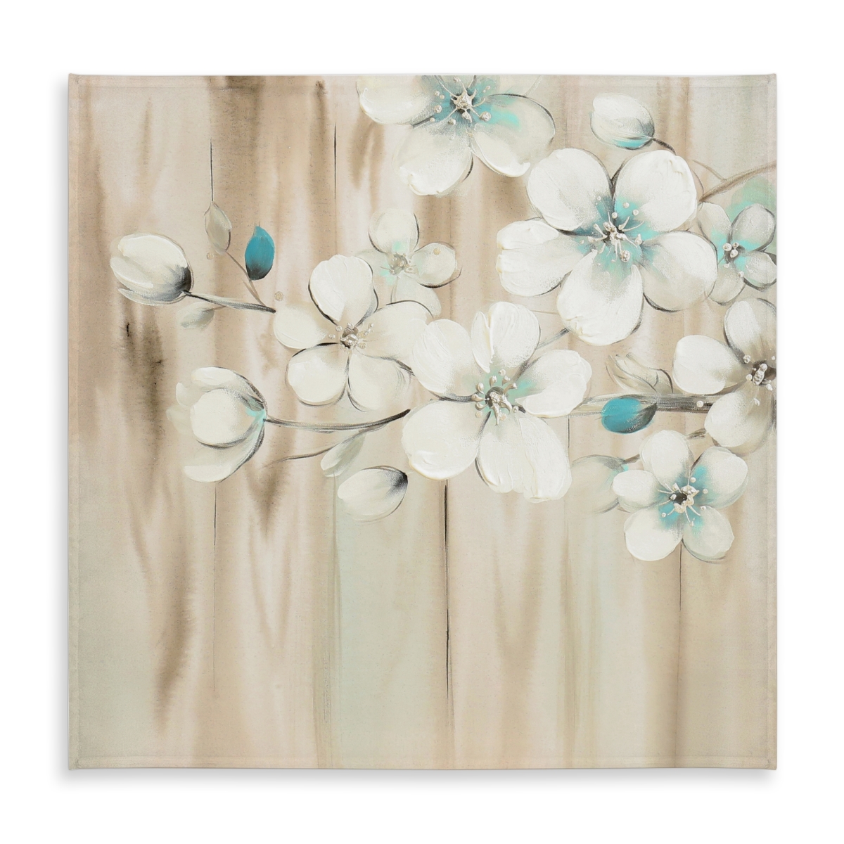 Picture of Begin Home Decor C1TC5858GKT2ZF 58 x 58 in. White Flowers on Wood Tablecloth - Indoor Outdoor Decor