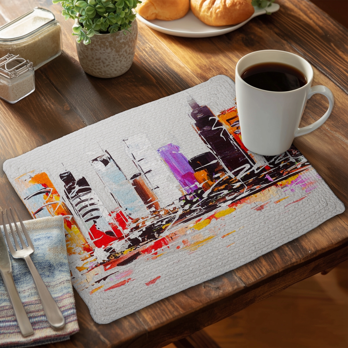 Picture of Begin Home Decor C4BP14182WLGT2 14 x 18 in. Abstract City Braided Polyester Placemat - Bright Home Decor - Set of 4