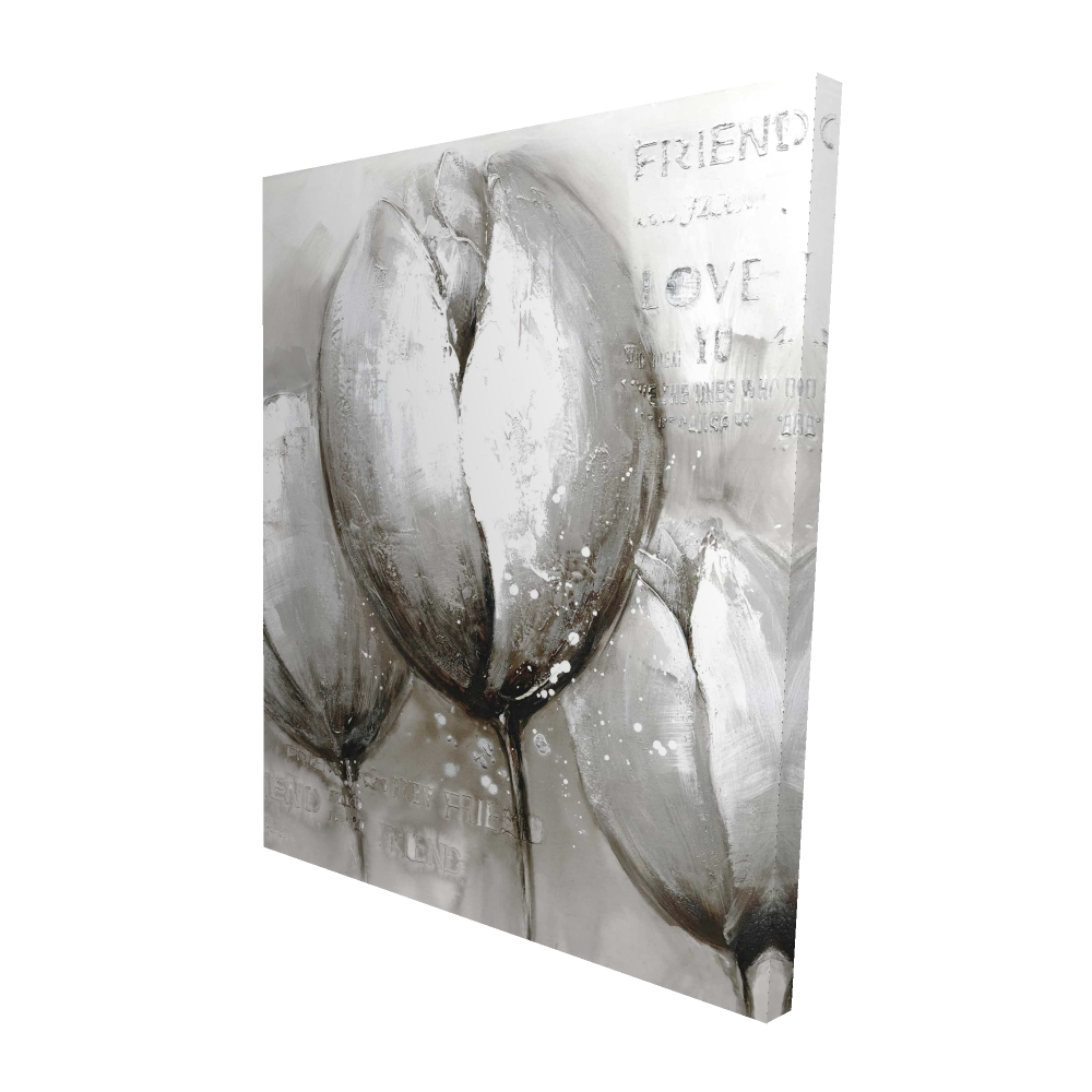 2080-6048-FL46-1 48 x 60 in. Three White Tulips - Botanical Gray Canvas for Home Decor