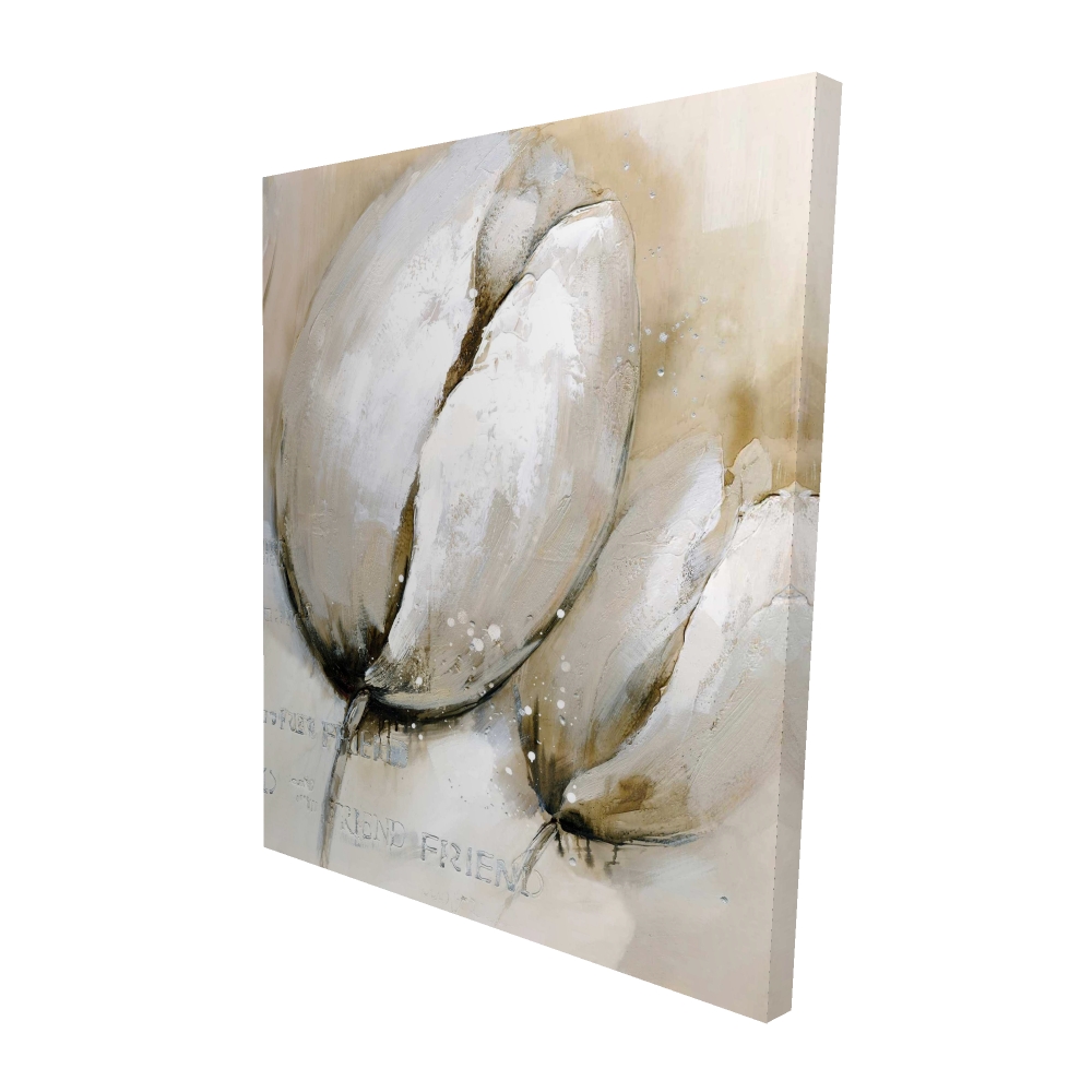 2080-6048-FL45 48 x 60 in. Tulips with Typography - Beige Contemporary Canvas Decor