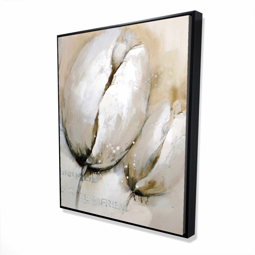 2081-6048-FL45 48 x 60 in. Tulips with Typography - Contemporary Framed Canvas Art
