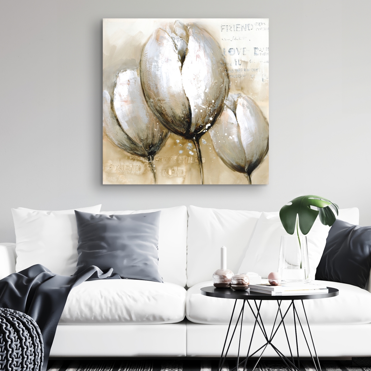 C1RC3232LABGQN 32 x 32 in. Three Tulips with Typography - Contemporary Canvas Art Decor