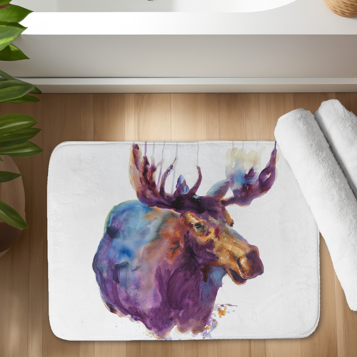 C1BM1724T9QJTF 17 x 24 in. Abstract Moose Brown Bath Mat - Unique Home Decor Animal Art