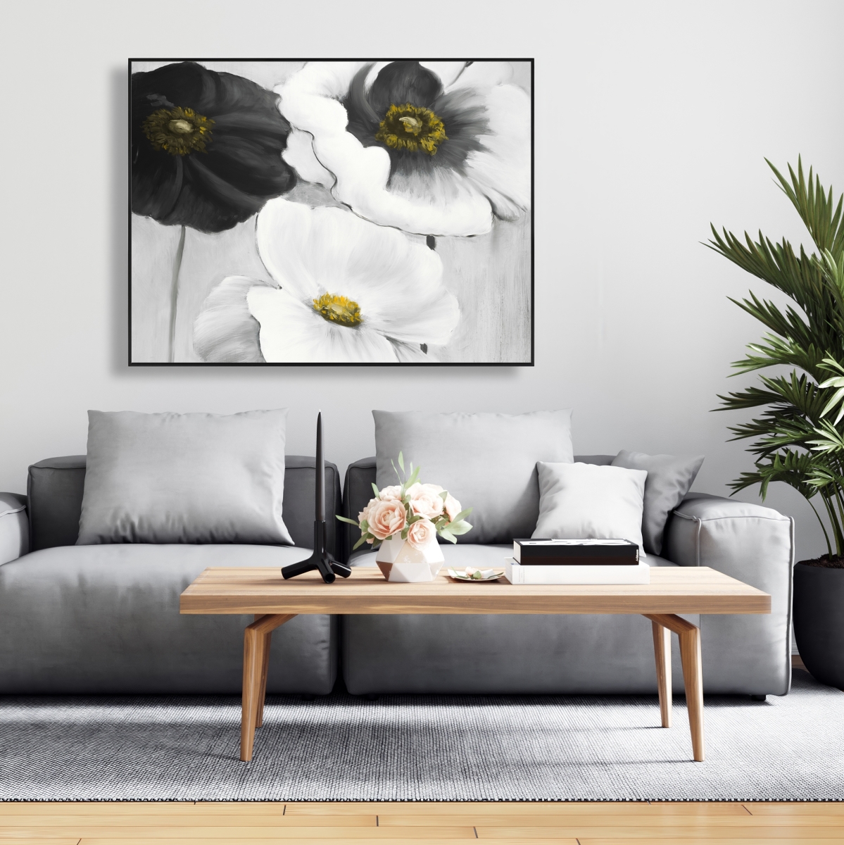 C1FC3648X7IUP3 36 x 48 in. Assorted White Flowers Canvas - Office Gray Frame Home Decor