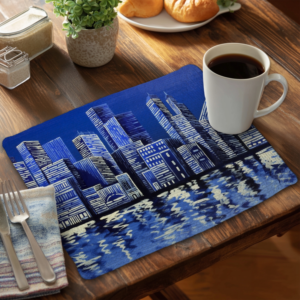 Picture of Begin Home Decor C4BP1418D4Q5WQ 14 x 18 in. Blue Skyline Braided Polyester Placemat - Home Decor Accent - Set of 4
