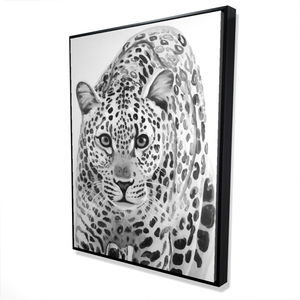 2081-4836-AN244 36 x 48 in. Leopard Ready To Attack - White Framed Canvas for Home Decor