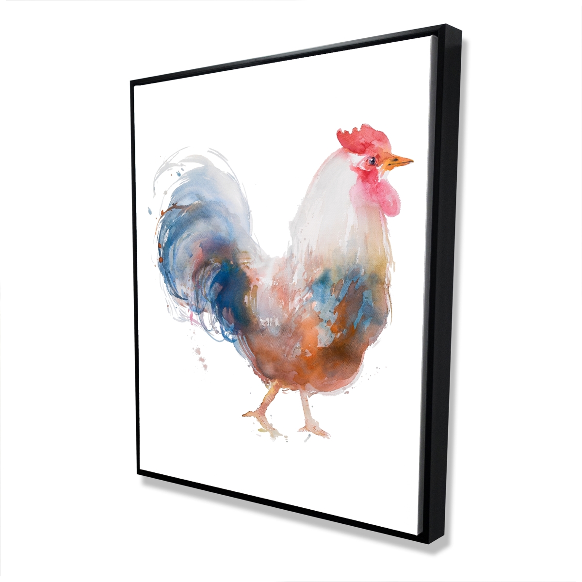 C1FC4860S1YJE3 48 x 60 in. Watercolor Rooster - Kitchen Brown Framed Canvas Decor