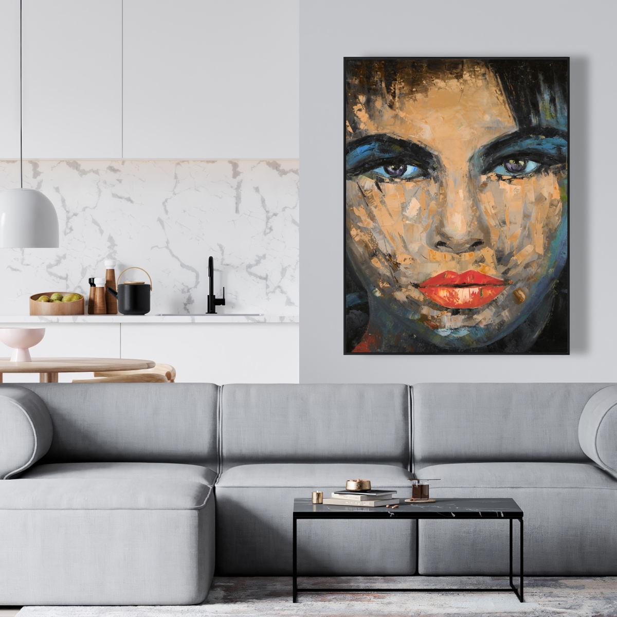 C1FC3648O0ZCWM 36 x 48 in. Abstract Female Portrait - Blue Woman Framed Canvas Art