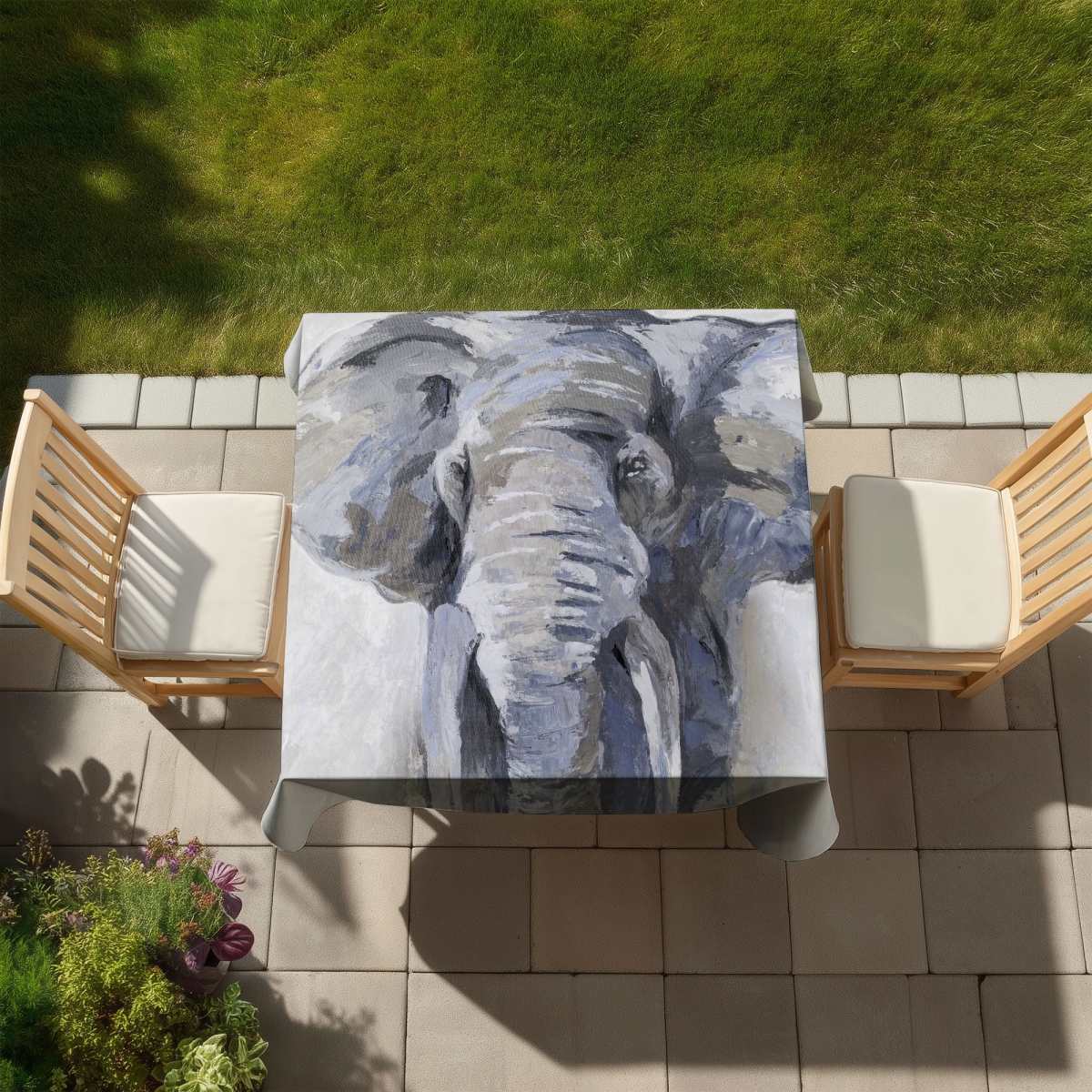 Picture of Begin Home Decor C1TC58582KTVQZ 58 x 58 in. Pastel Blue Elephant Tablecloth - African Animals Home Decor