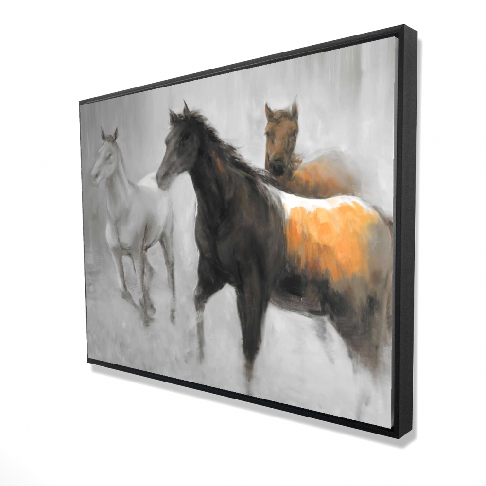 2081-3648-AN256 36 x 48 in. Abstract Herd of Horses - Orange Framed Canvas for Home Decor