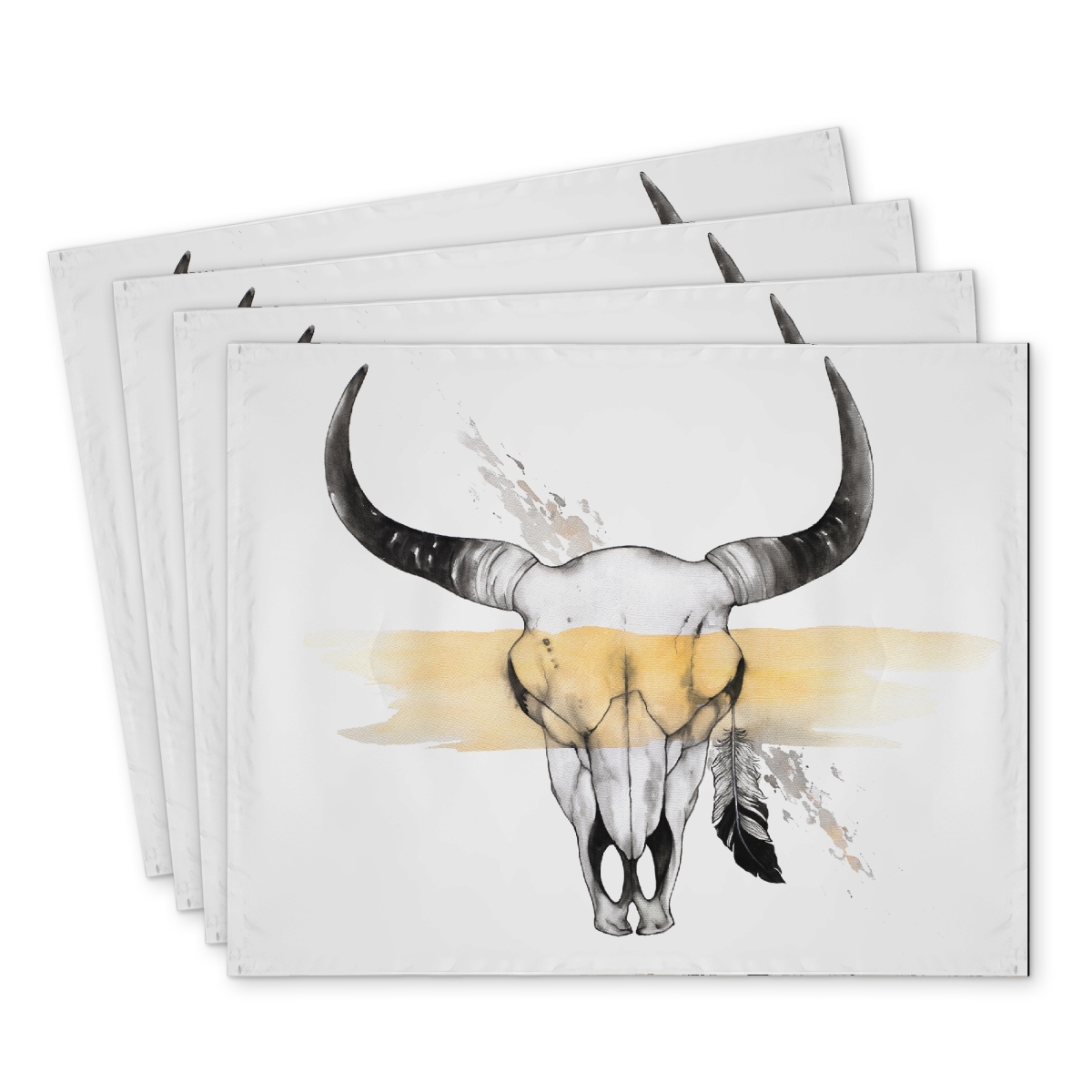 Picture of Begin Home Decor C4PP14181IA4IU 14 x 18 in. Cow Skull with Feather Polyester Placemat - Home Decor Accent - Set of 4
