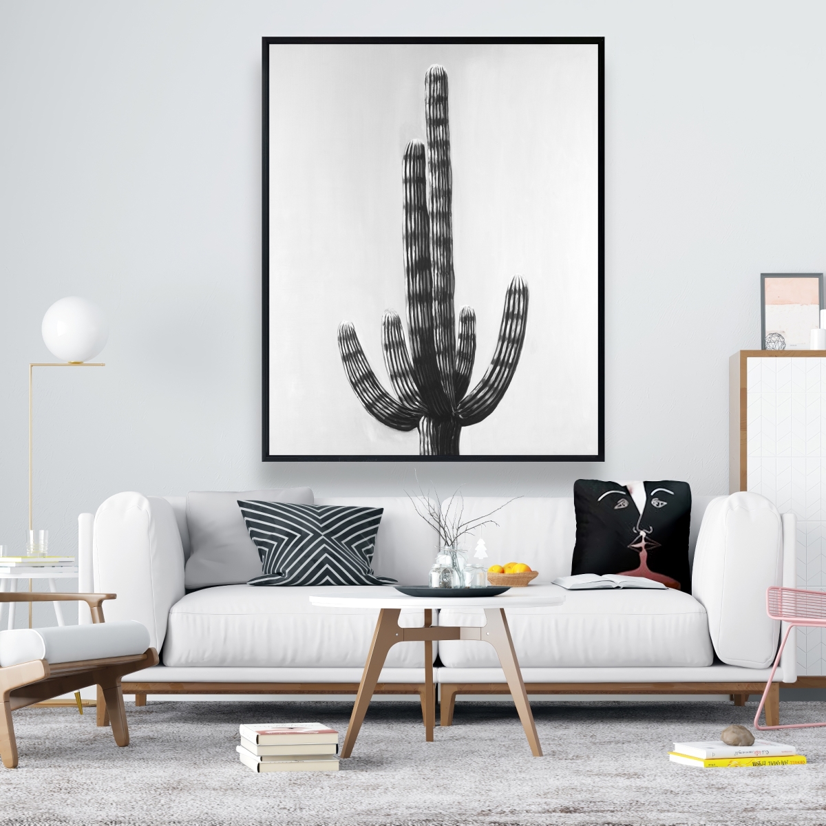 C1FC4860366OD7 48 x 60 in. Cactus - Gray Scandinavian Framed Canvas for Home Decor