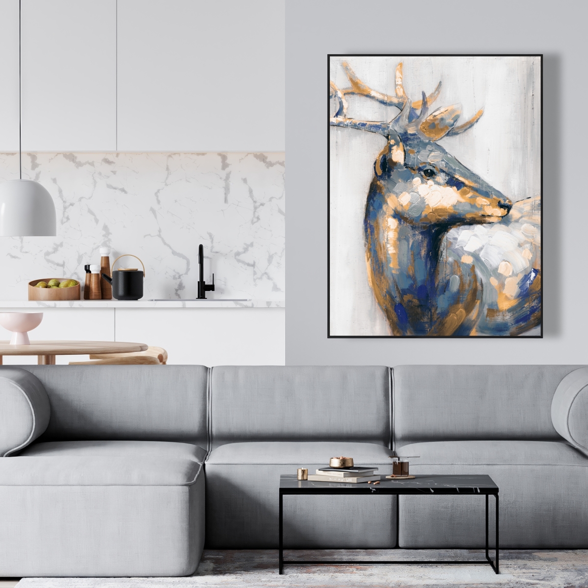 C1FC36485VM7LV 36 x 48 in. Golden Deer - Blue Holidays Framed Canvas Home Decor