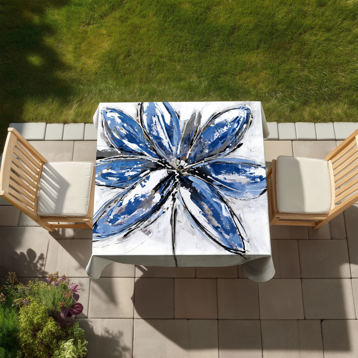 Picture of Begin Home Decor C1TC5858ODO05N 58 x 58 in. Blue Petal Tablecloth - Indoor & Outdoor Botanical Home Decor