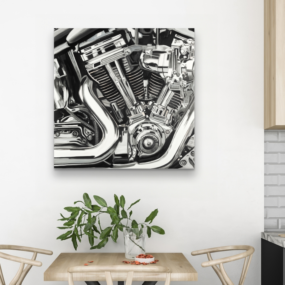 C1RC3232W86BXC 32 x 32 in. Mechanism of a Motorcycle - Black Canvas Man Cave Decor