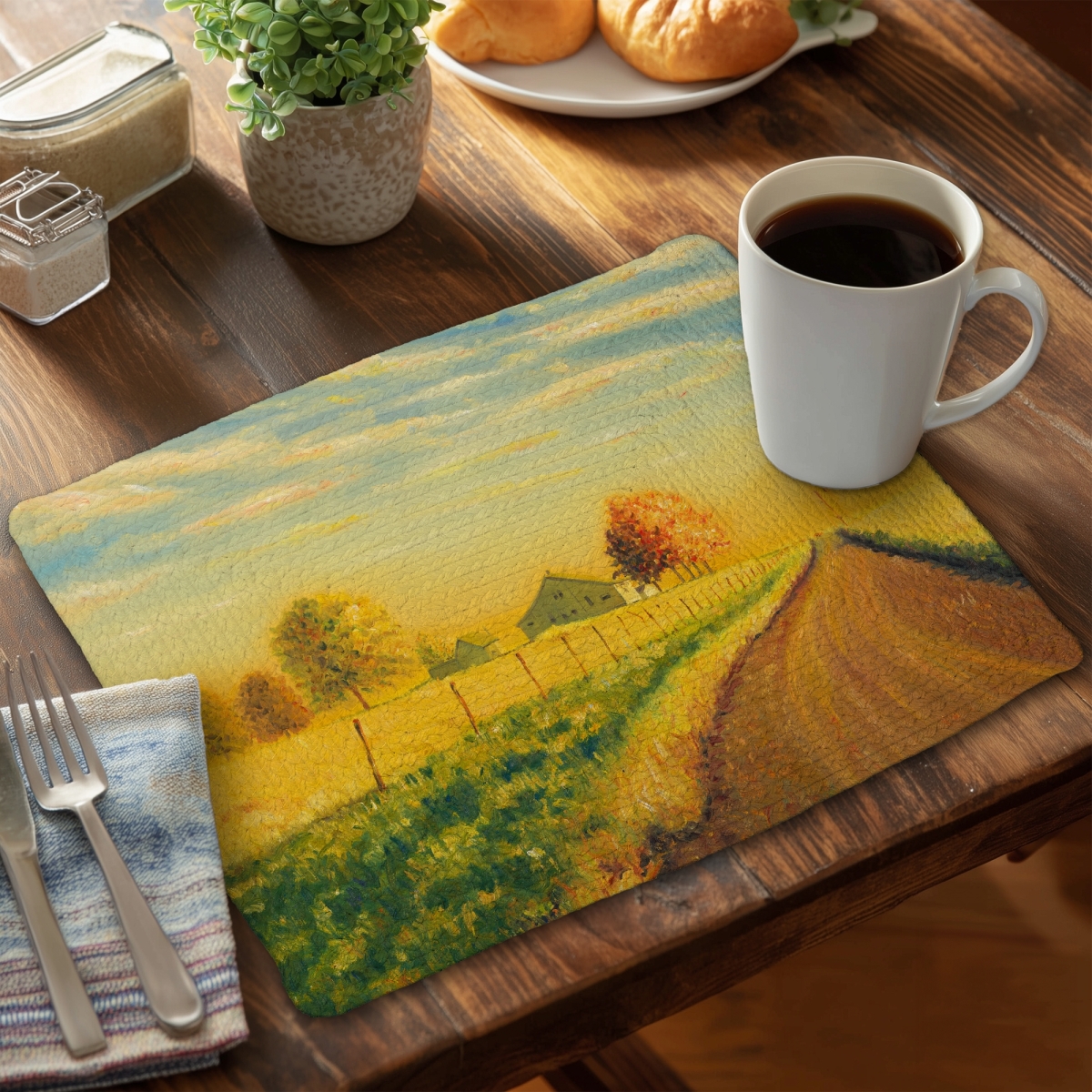 Picture of Begin Home Decor CBPM1418HE3B2Z 14 x 18 in. Countryside Trees Livingroom Placemat - Braided Polyester Decor