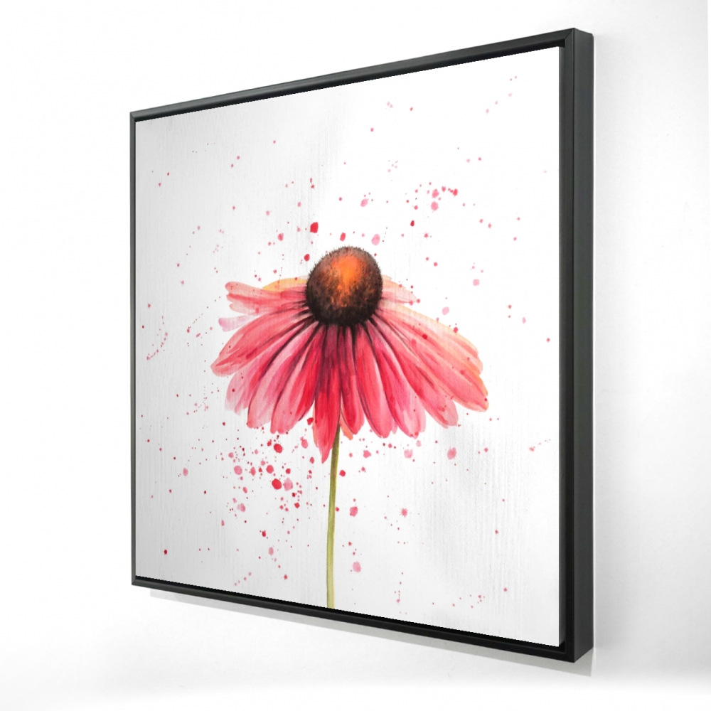 2081-3636-FL203 36 x 36 in. Pink Daisy - Illustrative Botanical Framed Canvas for Decor