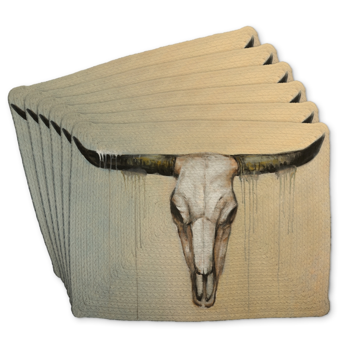 Picture of Begin Home Decor C6BP1418VW0PN2 14 x 18 in. Bull Skull Braided Polyester Placemat for Home Decor - Unique Design - Set of 6