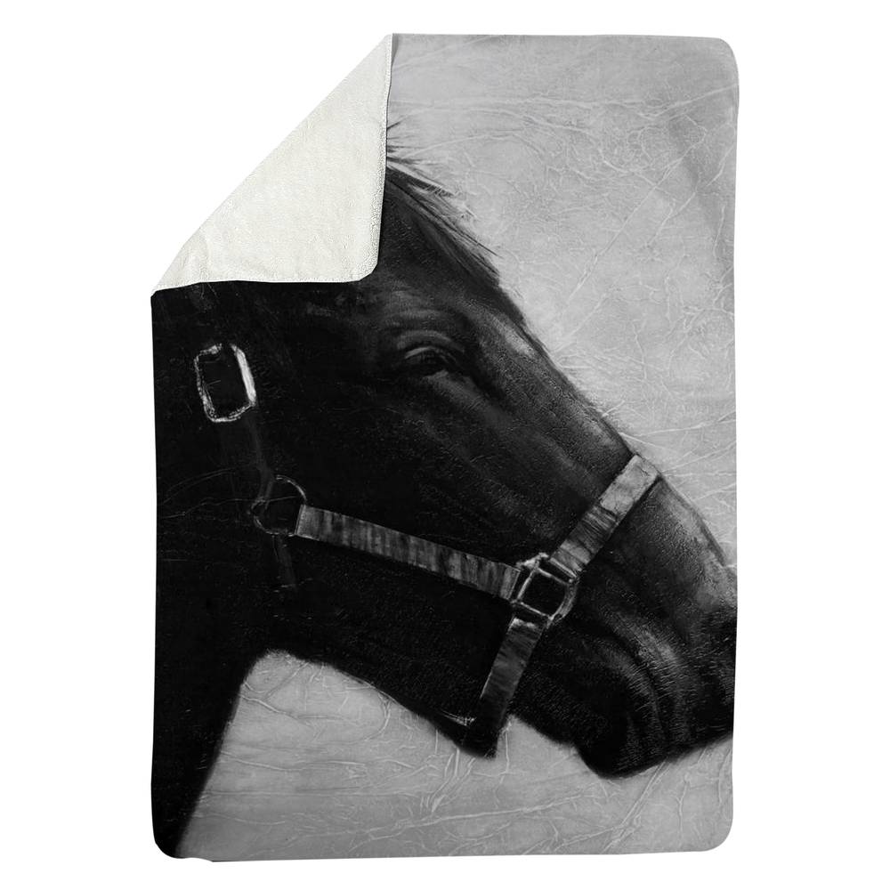 5545-8060-AN64-1 60 x 80 in. Gray Monochrome Sherpa Fleece Blanket - Gallopin the Horse