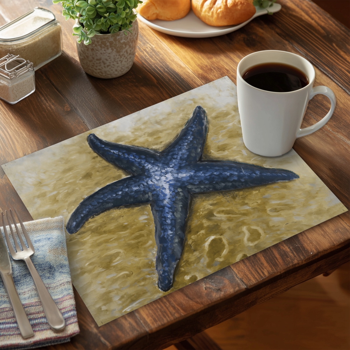 Picture of Begin Home Decor C4PP1418WF6MHU 14 x 18 in. Beautiful Starfish Polyester Placemat - Home Decor Accent - Set of 4