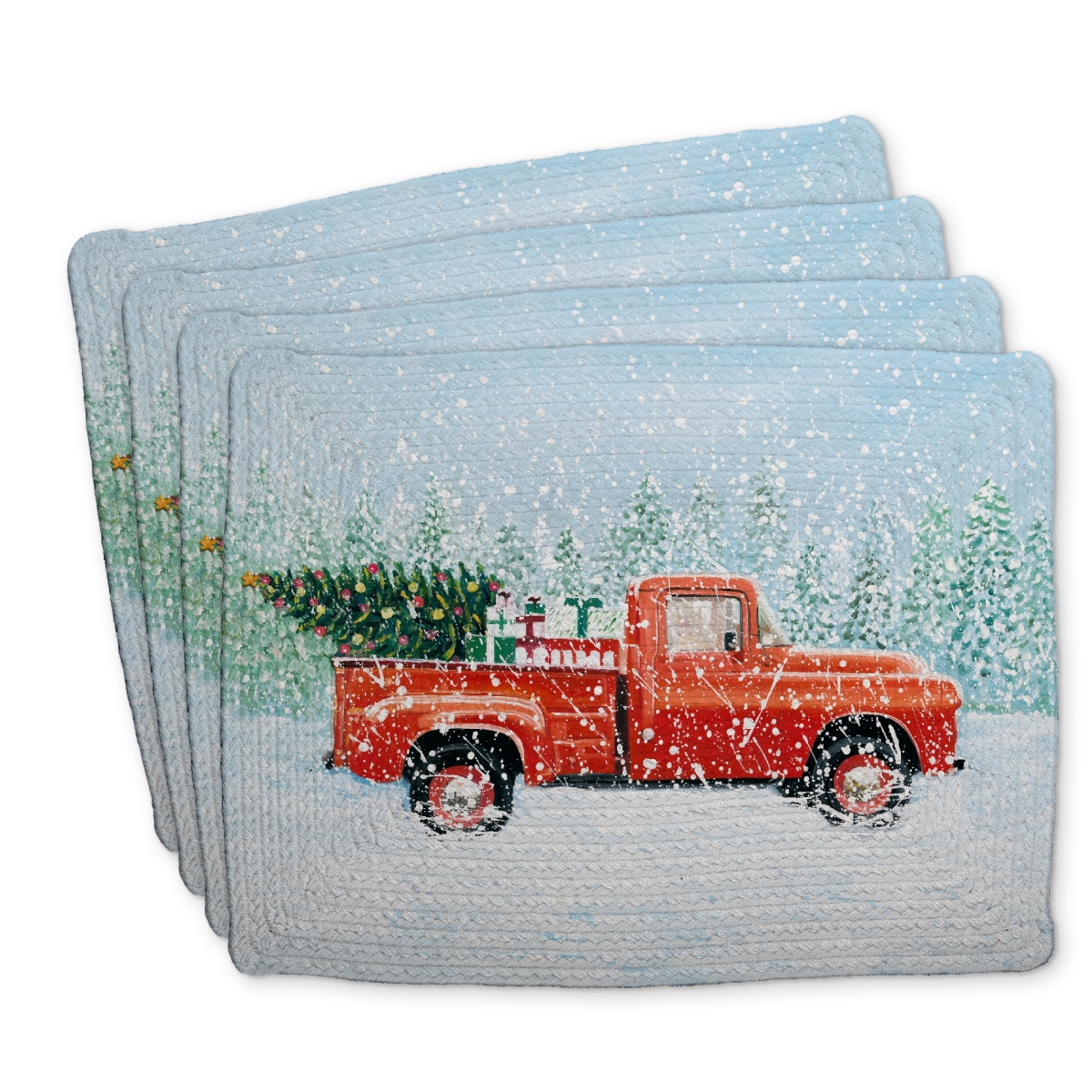 Picture of Begin Home Decor C4BP1418GS7OVC 14 x 18 in. Christmas Tree Truck Braided Polyester Placemat - Home Decor - Set of 4