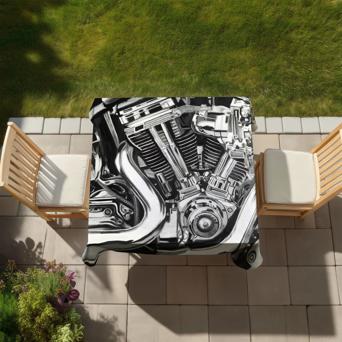 Picture of Begin Home Decor C1TC5858D8AKDZ 58 x 58 in. Motorcycle Mechanism Tablecloth - Indoor Outdoor Home Decor
