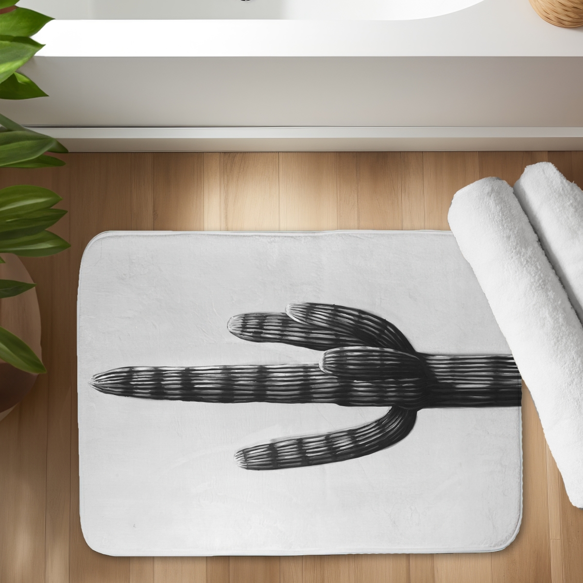 C1BM1724H8BLL0 17 x 24 in. Large Cactus White Bath Mat - Stylish Home Decor Accessory