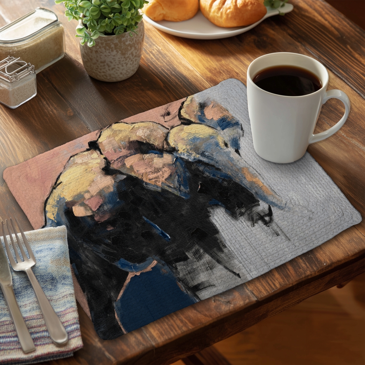 Picture of Begin Home Decor C6BP1418QI0QHX 14 x 18 in. Abstract Elephant - Braided Polyester Placemat for Home Decor - Set of 6