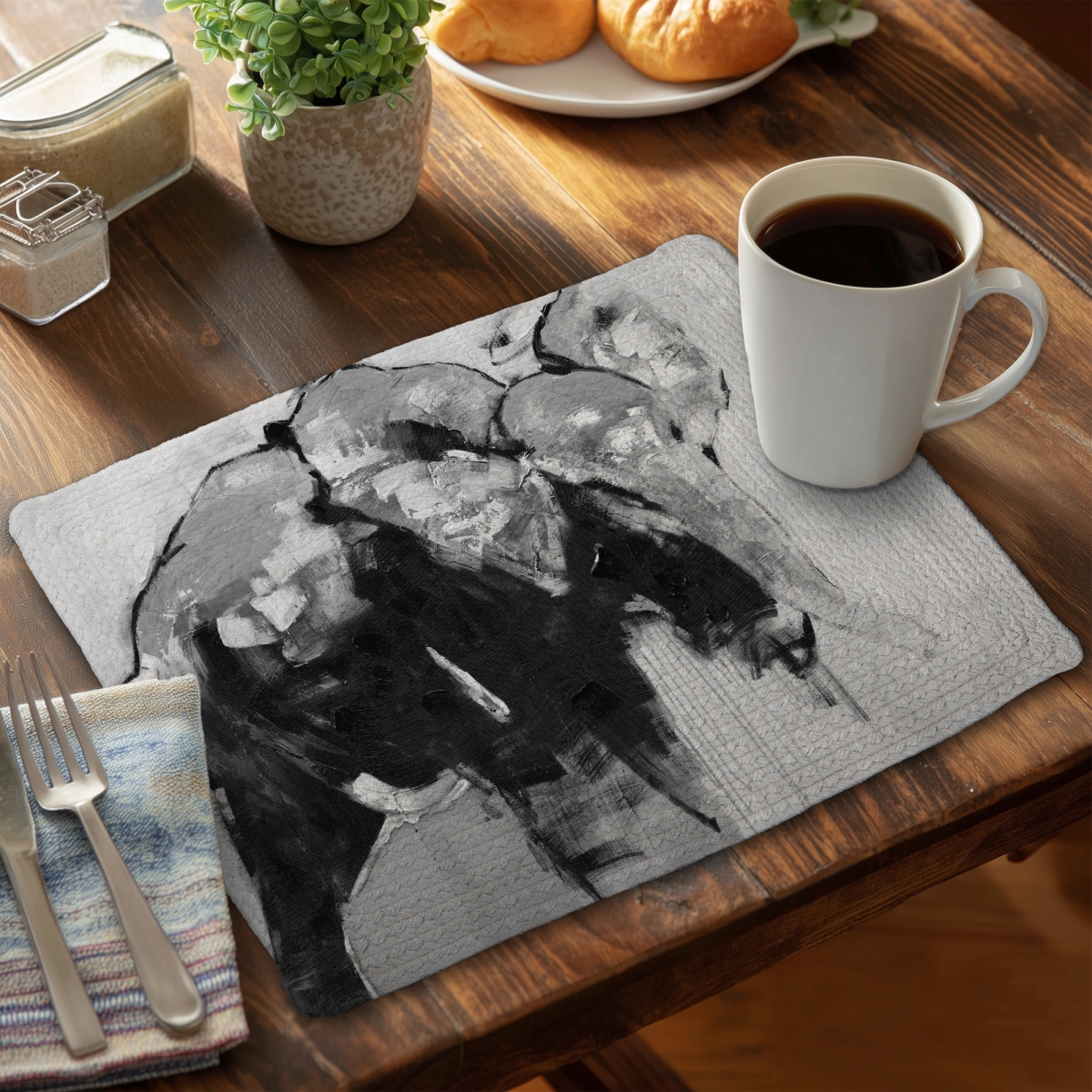 Picture of Begin Home Decor C4BP1418ZAOK7F 14 x 18 in. Monochrome Abstract Elephant Braided Polyester Placemat - Home Decor - Set of 4
