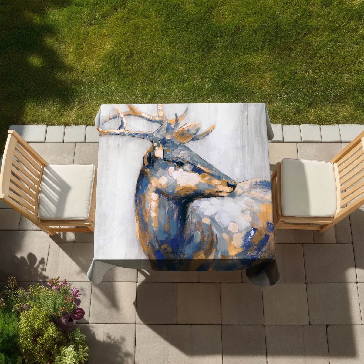 Picture of Begin Home Decor C1TC5858P14ANO 58 x 58 in. Golden Deer Tablecloth - Indoor & Outdoor Home Decor