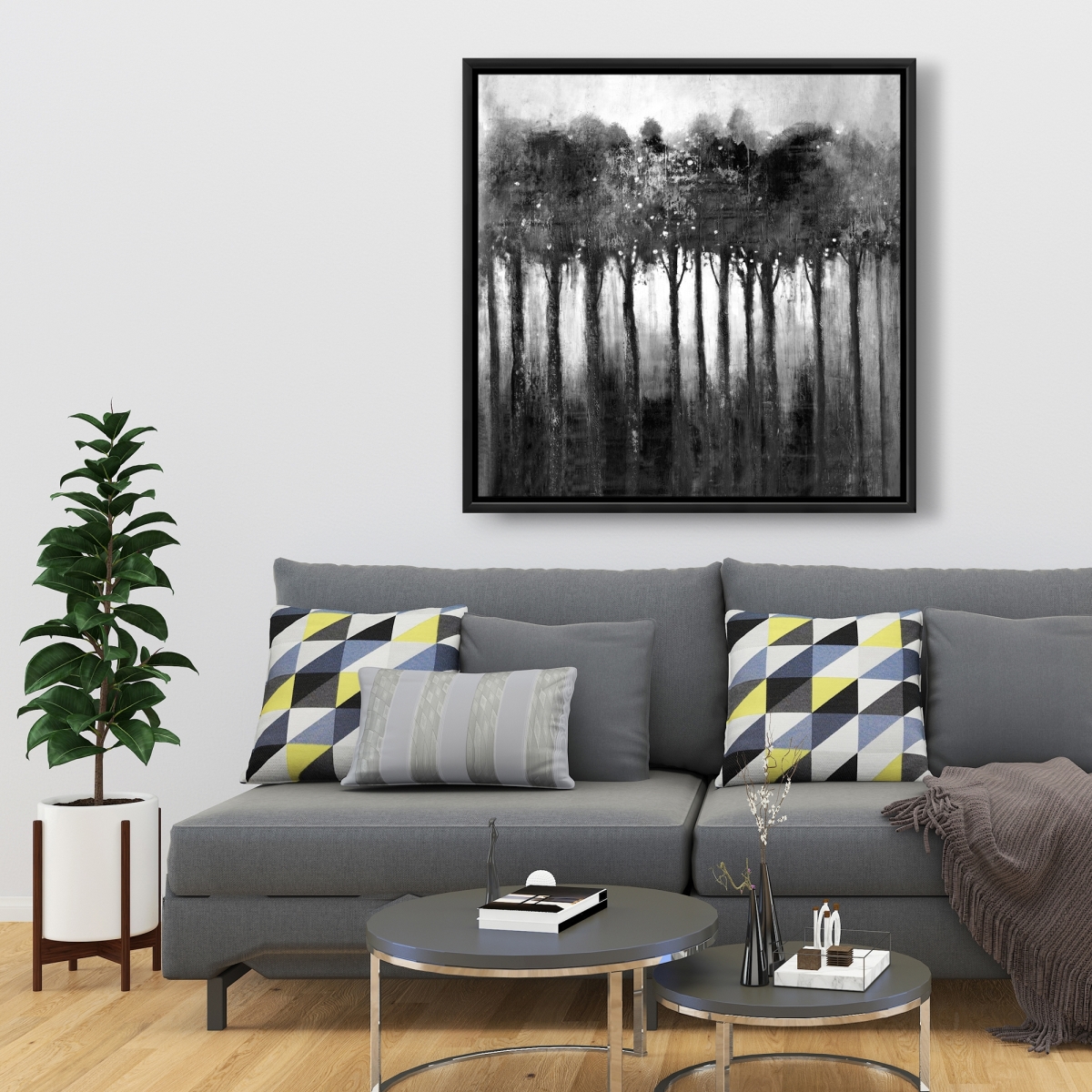 C1FC3636Q2J65K 36 x 36 in. Monochrome Trees - Gray Framed Canvas for Home Decor