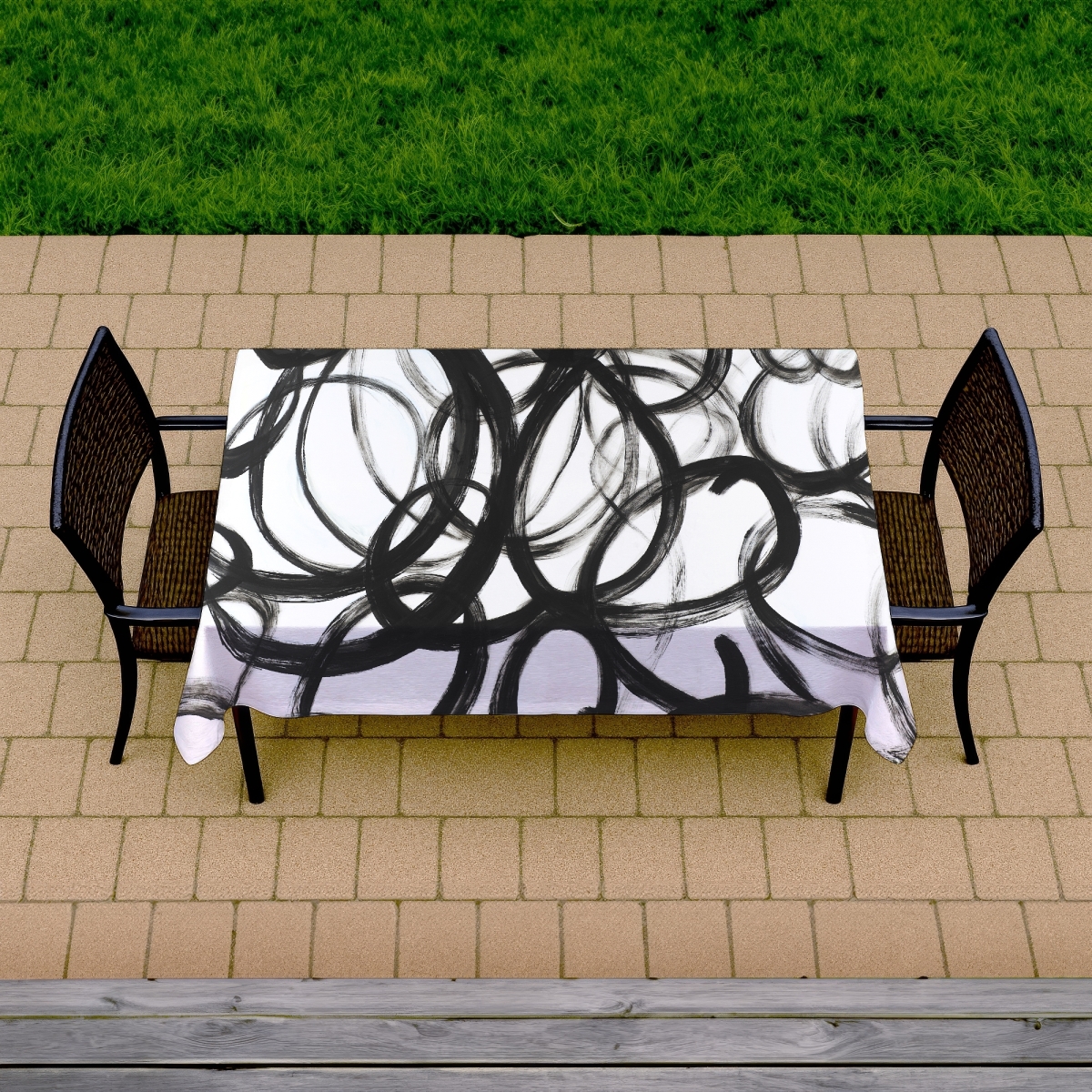 Picture of Begin Home Decor C1TCLRGEYQFMY9 58 x 102 in. Abstract Curly Lines Tablecloth - Indoor Outdoor Home Decor