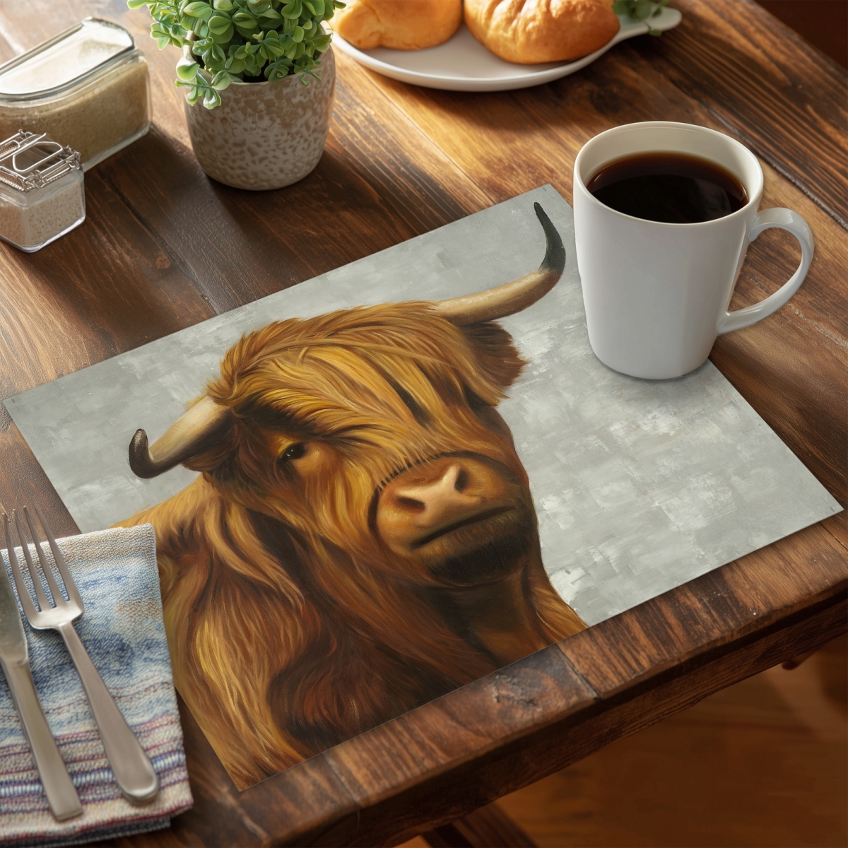 Picture of Begin Home Decor C4PP1418DNY7YA 14 x 18 in. Highland Cattle Polyester Placemat - Rustic Home Decor - Set of 4
