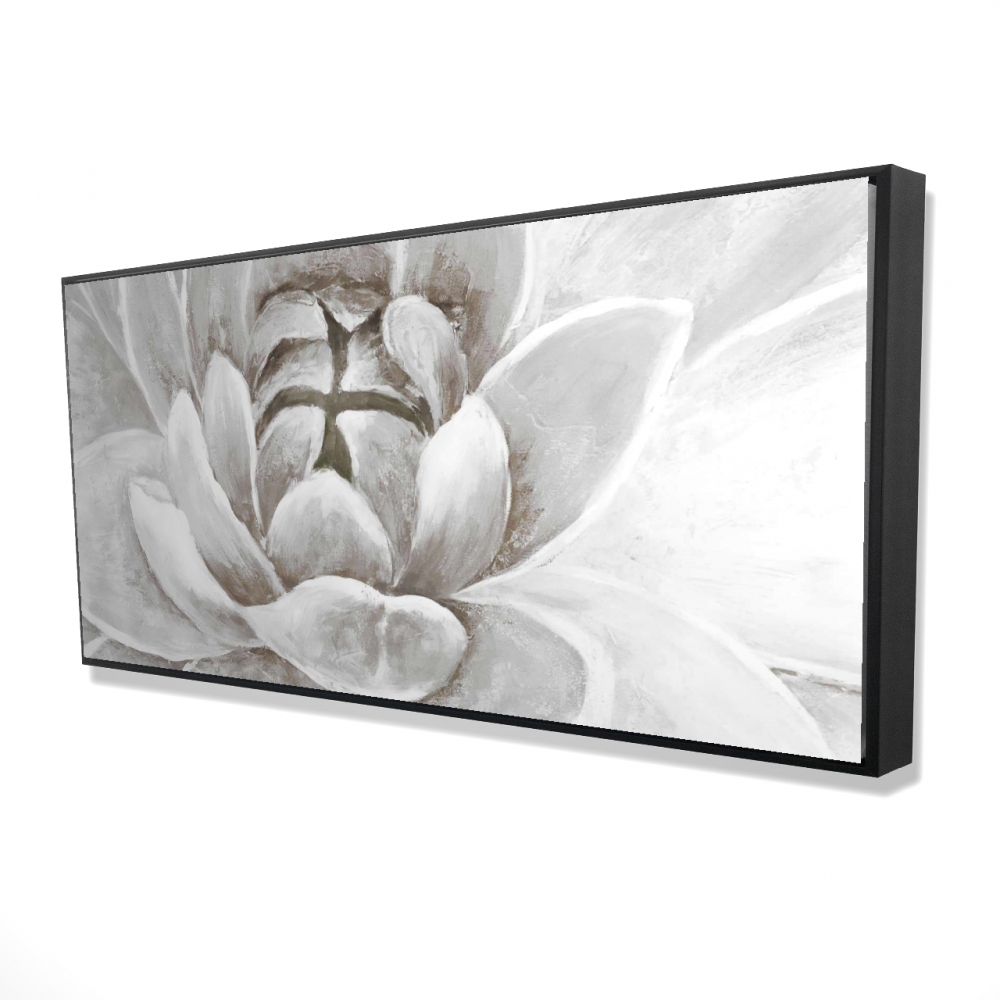 2081-2448-FL88-1 24 x 48 in. Delicate White Chrysanthemum - Modern Gray Framed Canvas Decor