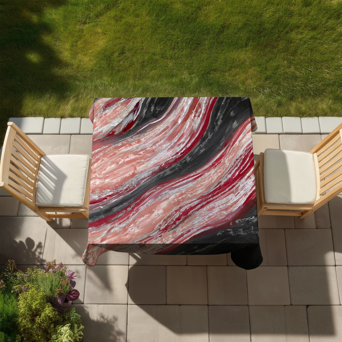 Picture of Begin Home Decor C1TC58583KFG3G 58 x 58 in. Red Wave Shapes Livingroom Tablecloth - Indoor & Outdoor Decor