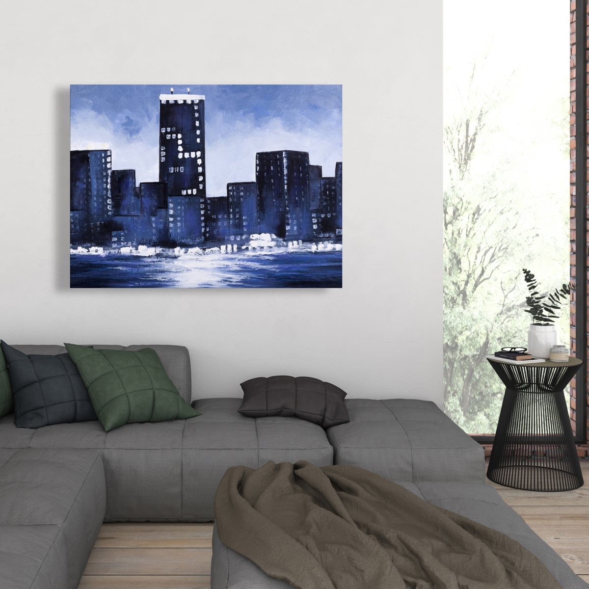 C1RC3648FWD7O7 36 x 48 in. Marine Blue City - Modern Canvas Art for Home Decor