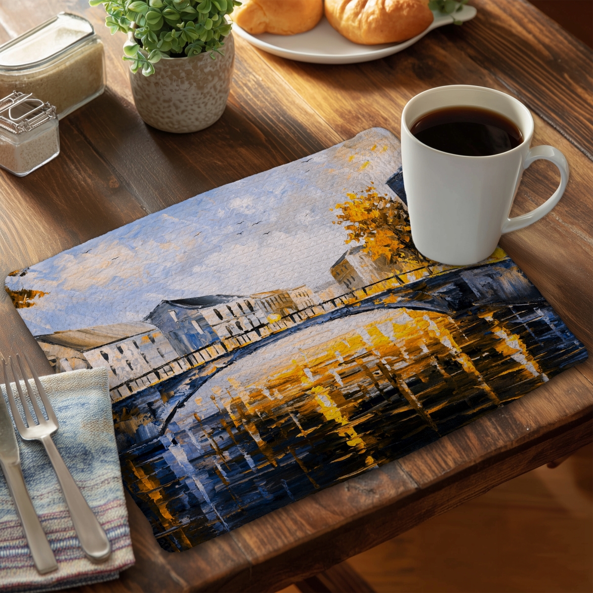 Picture of Begin Home Decor C6BP1418AGRDO1 14 x 18 in. Bridge By a Sunny Day - Braided Polyester Placemat for Home Decor - Set of 6