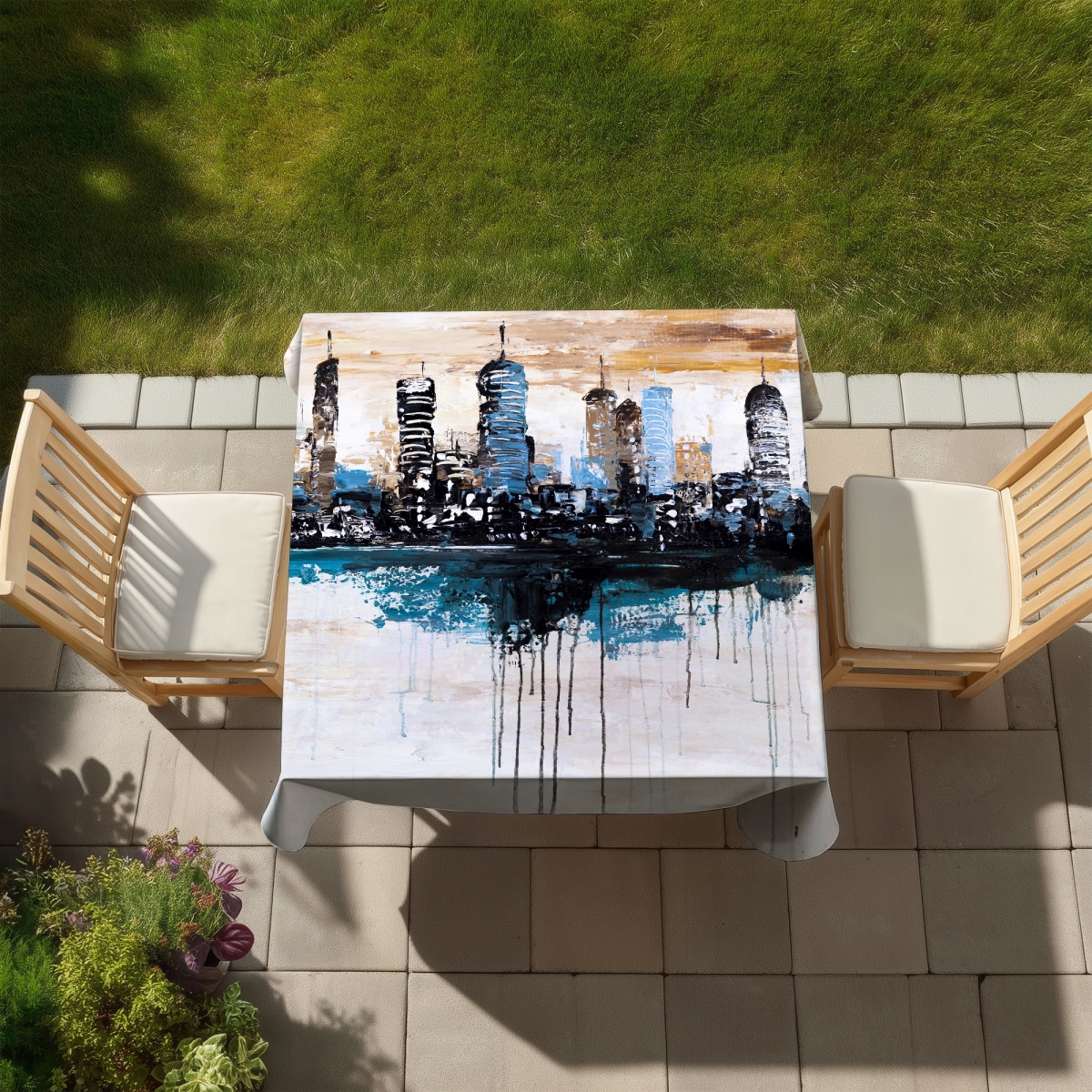 Picture of Begin Home Decor C1TC585863IN3Q 58 x 58 in. Buildings on the Horizon Tablecloth - Modern Indoor Outdoor Decor