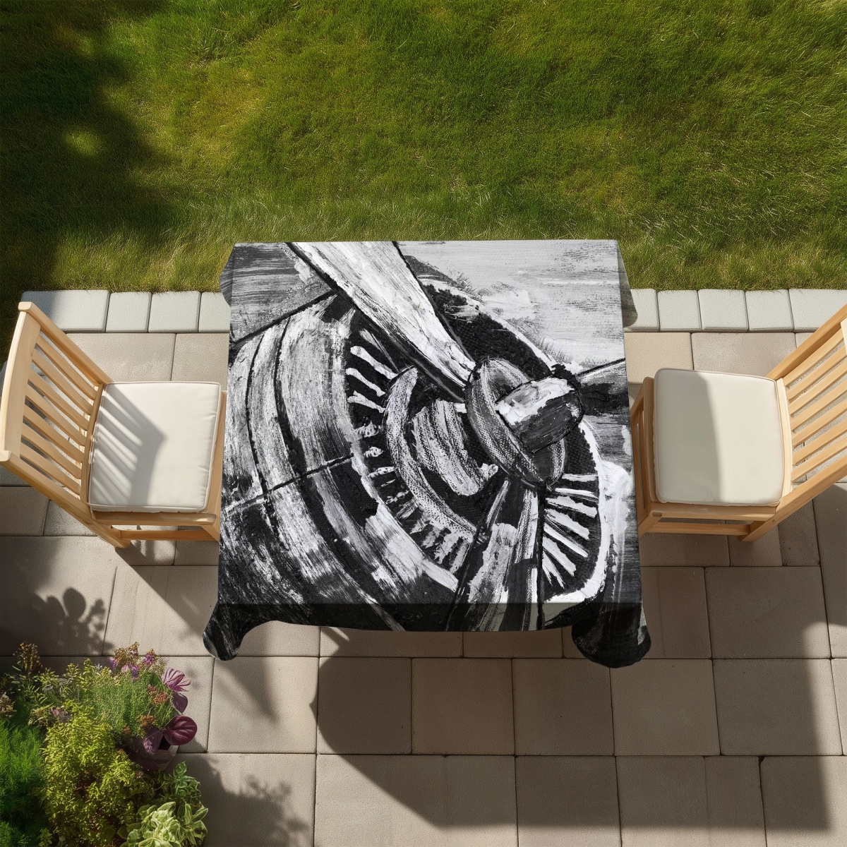 Picture of Begin Home Decor C1TC585877VOA4 58 x 58 in. Vintage Airplane Propeller Tablecloth - Indoor & Outdoor Decor