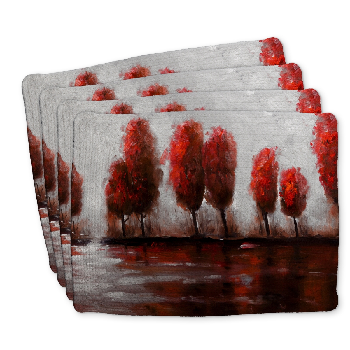 Picture of Begin Home Decor C4BP1418WN8BX8 14 x 18 in. Red Trees Braided Polyester Placemat - Stylish Home Decor - Set of 4