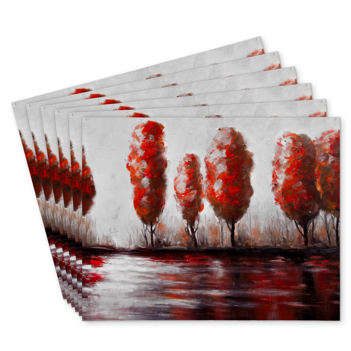 Picture of Begin Home Decor C6PP1418C6YLIH 14 x 18 in. Red Trees By the Lake - Polyester Placemat for Home Decor - Set of 6