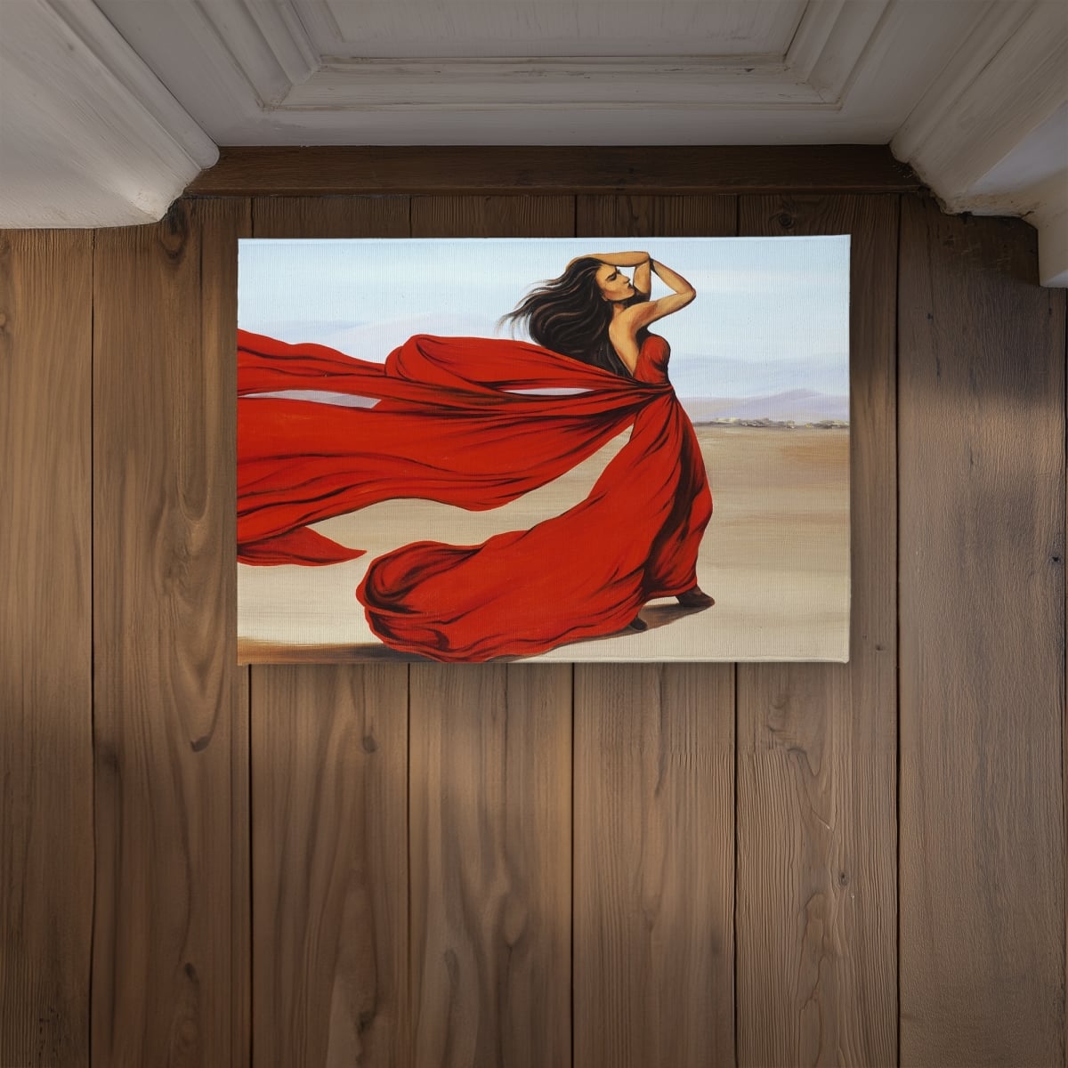 CODM1724LQD28X 17 x 24 in. Woman with Long Red Dress Door Mat - Romantic Home Decor