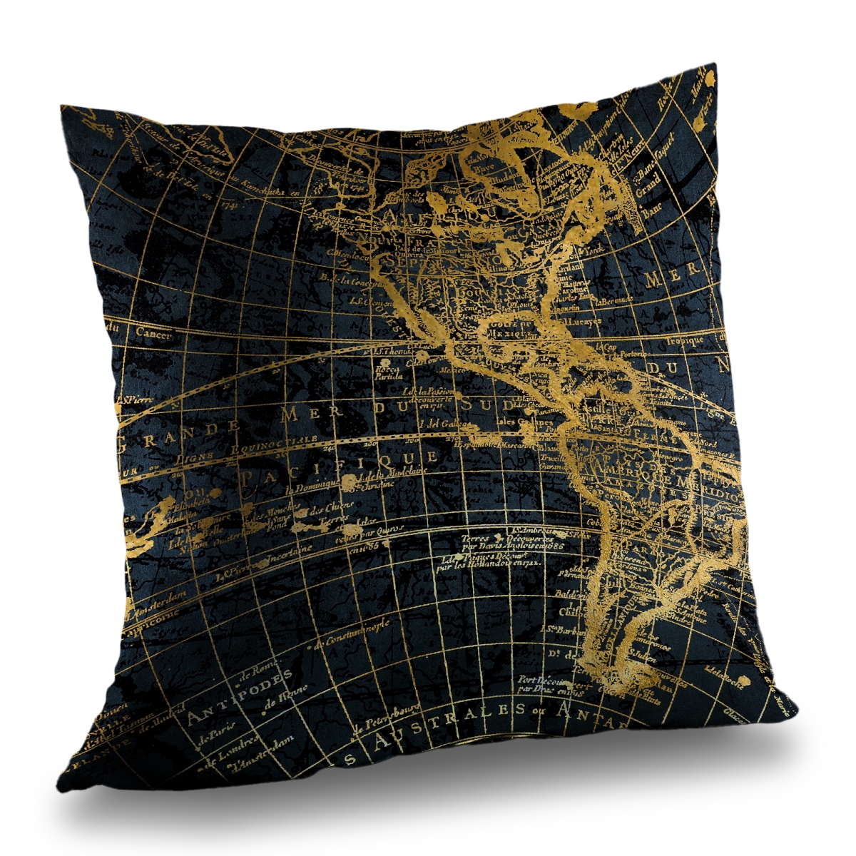 C1PT14143161BQ 14 x 14 in. Blue & Marine World Map Globe Pillow - Home Decor Insert